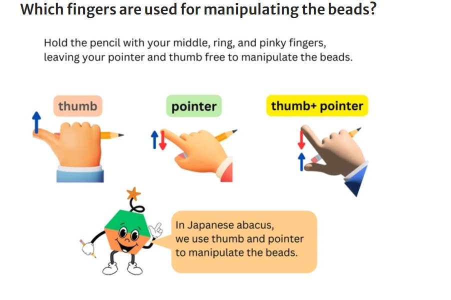 Abacus finger technique guide — thumb and pointer finger positions